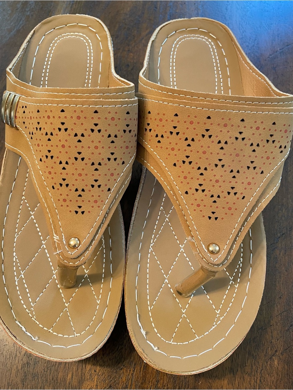 Arch support flip-flops. Tan, faux leather. Size 9. Never worn